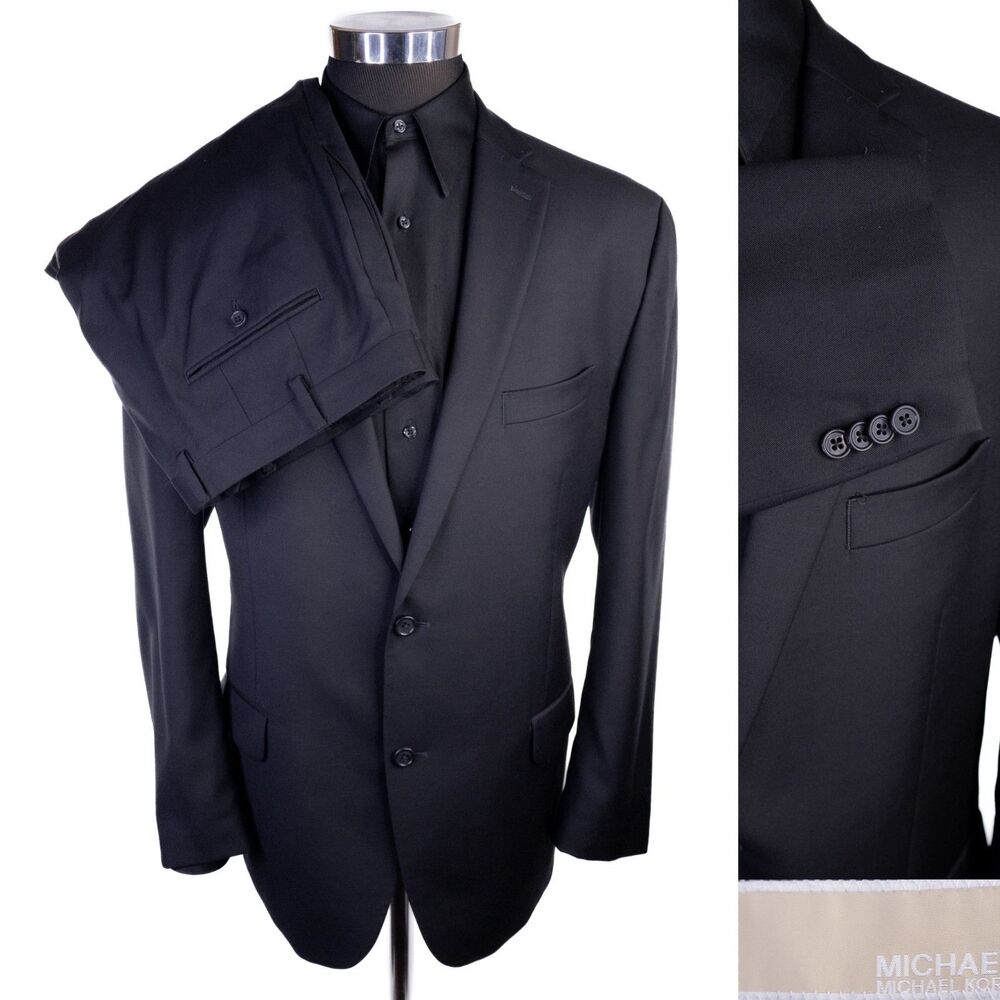 Michael Kors 2-Pcs Solid Black Wool Suit Jacket Blazer Sz 46R Pants 38X30 EUC